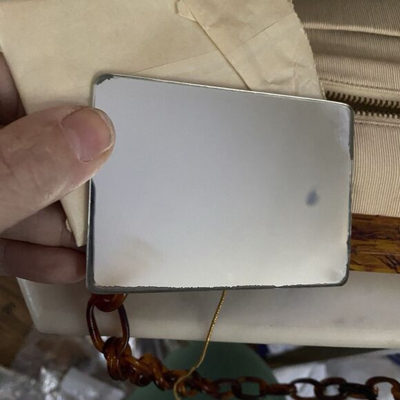 Vintage Handbag Needlepoint Floral Tortoise Handle Strap Mirror Comb Coin Purse - Picture 13 of 16